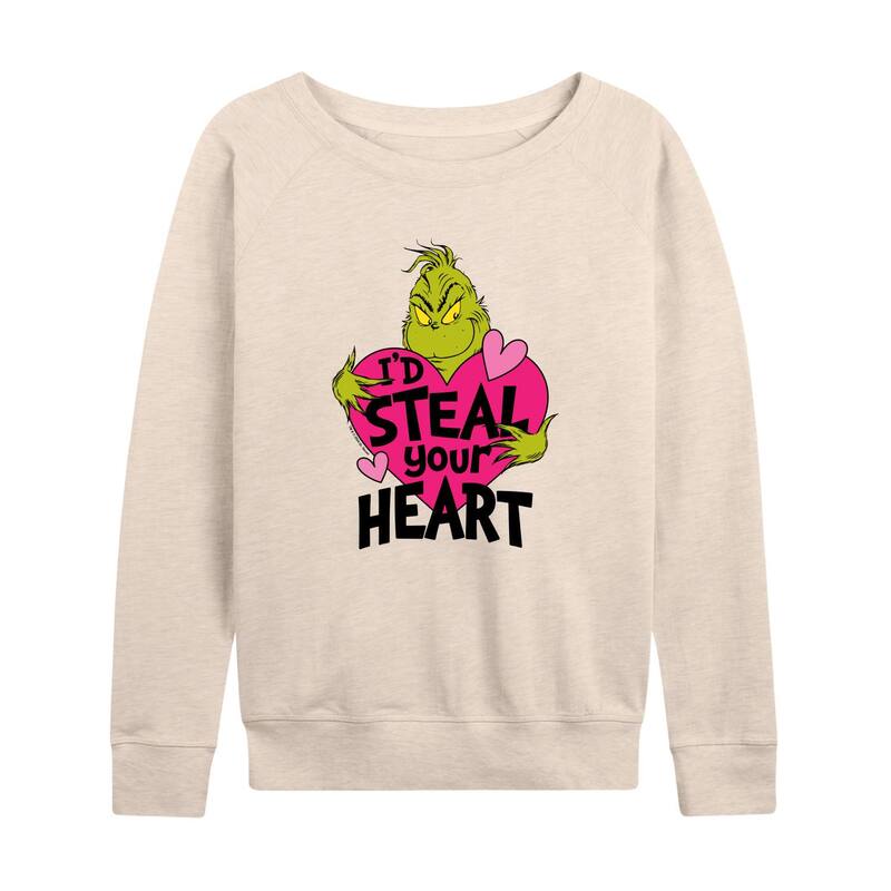 アニメキャラクター レディース トップス Tシャツ パイル スウェット Licensed Character Women's Dr. Seuss Grinch I'd Steal Your Heart Lightweight French Terry Sweatshirt Beige ベージュ