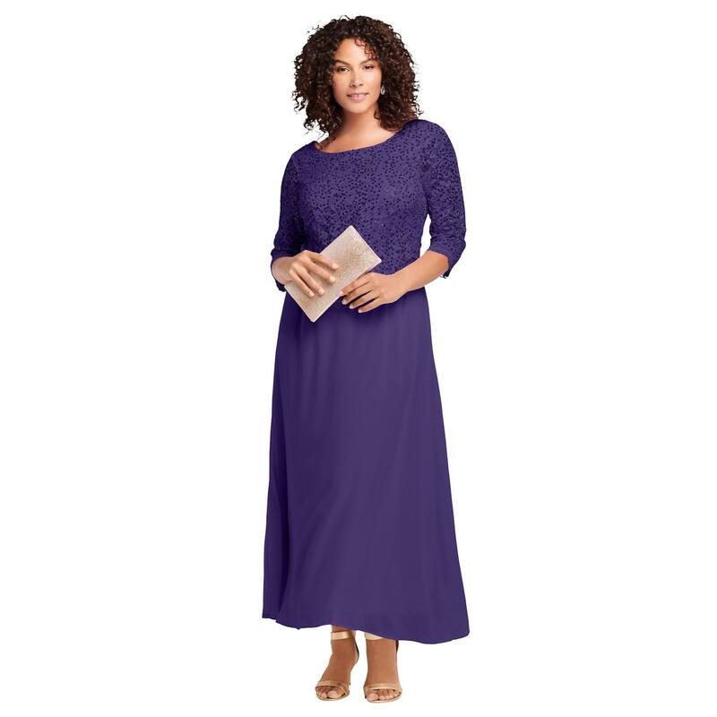 ロアマンズ レディース トップス ワンピース プラスサイズ レース Roaman's Women's Plusize Lace Popover Dress Midnight Violet バイオレット