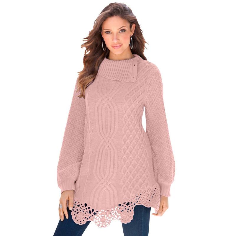 ロアマンズ レディース アウター ニット・セーター プラスサイズ Roaman's Women's Plusize Cable Sweater Soft Blush ブラッシュ