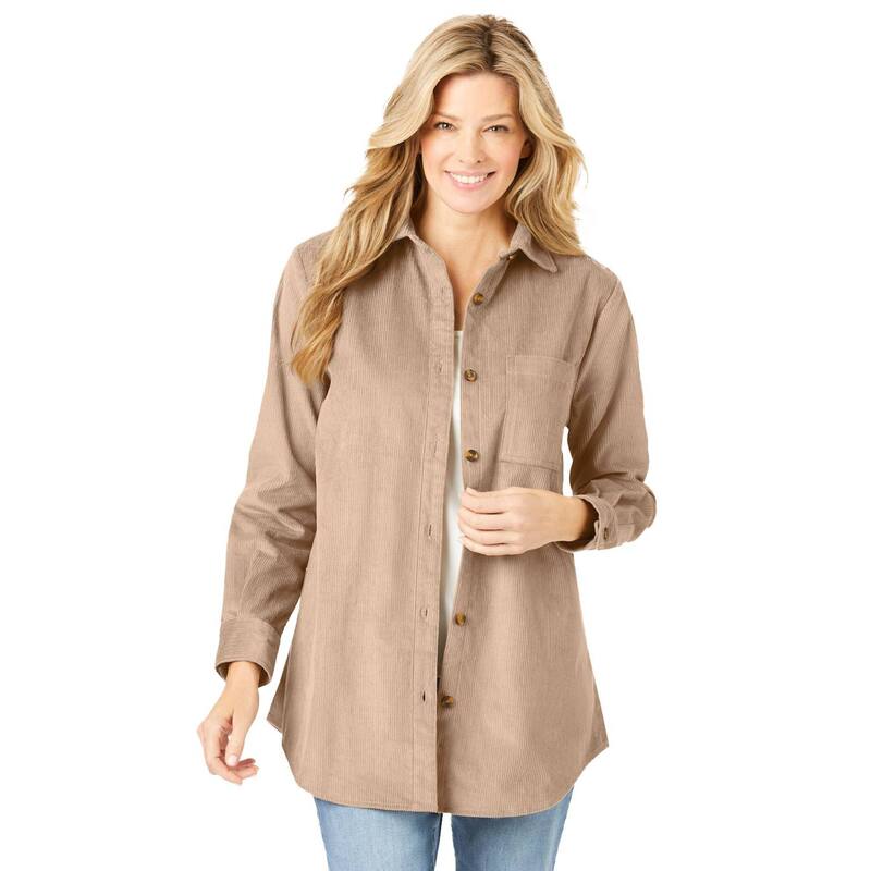 ウーマン ウィズイン レディース トップス シャツ コーデュロイ プラスサイズ Woman Within Women's Plusize Corduroy Shirt New Khaki カーキ｜ReVida 店