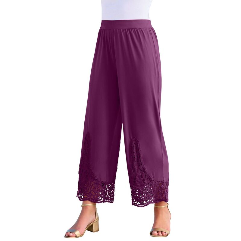 ロアマンズ レディース ボトムス カジュアルパンツ プラスサイズ レース Roaman's Women's Plusize Wide-Leg Ultrasmooth Fabric Lace Pant Dark Berry