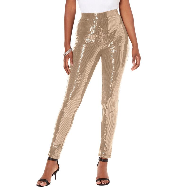 ロアマンズ レディース ボトムス カジュアルパンツ プラスサイズ スパンコール Roaman Women Plusize Sequin Legging Sparkling Champagne シャンパン