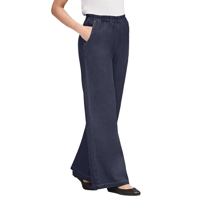 ウーマン ウィズイン レディース ボトムス デニムパンツ プラスサイズ Woman Within Women's Plusize Perfect Elastic Waist Wide-Leg Denim Jean Indigo インディゴ｜ReVida 店