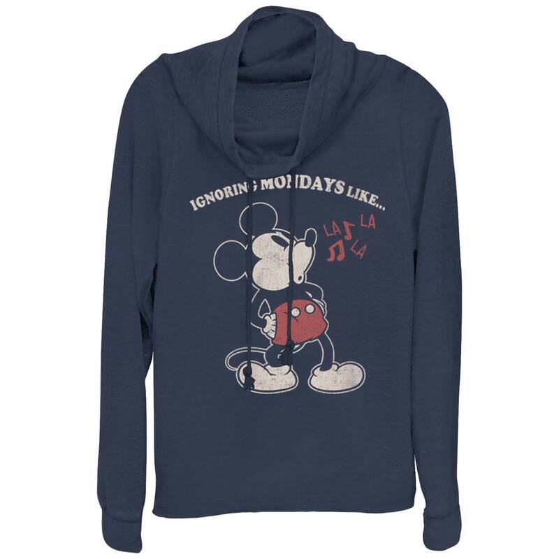 ディズニー レディース トップス Tシャツ プラスサイズ グラフィック Disney's Mickey Mouse Ignoring Mondays Like La Plusize Cowlneck Graphic Lightweight Long Sleeve Navy ネイビー