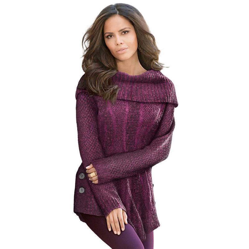 ロアマンズ レディース アウター ニット・セーター プラスサイズ Roaman's Women's Plusize Cowl Neck Cable Pullover Sweater Dark Berry Rasberry