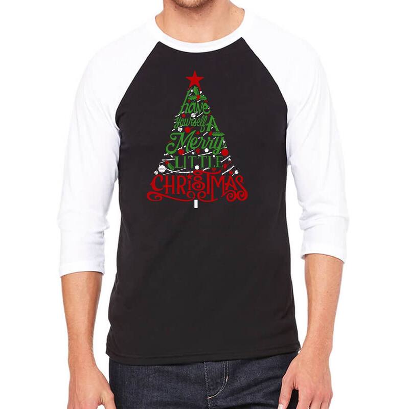 エルエーポップアート メンズ トップス Tシャツ LA Pop Art Have Yourself A Merry Little Christmas - Men's Raglan Baseball Word Art-shirt Black White ホワイト｜ReVida 店