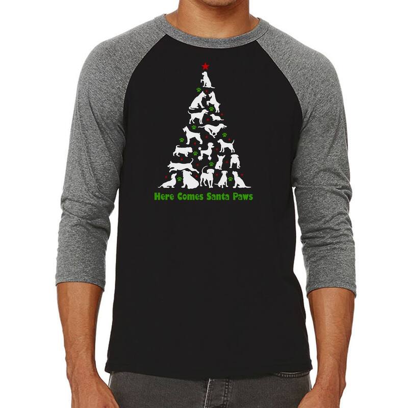 エルエーポップアート メンズ トップス Tシャツ LA Pop Art Here Comesanta Paws - Men's Raglan Baseball Word Art-shirt Black Grey ブラック|ReVida 店