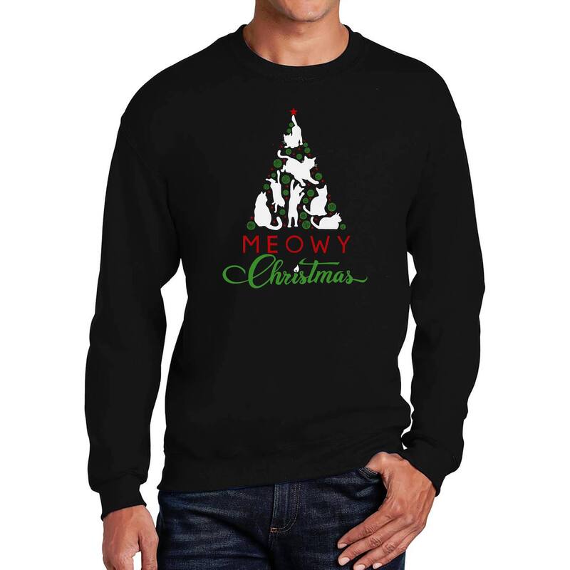 エルエーポップアート メンズ トップス Tシャツ クルーネック スウェット LA Pop Art Meowy Christmas Tree - Men's Word Art Crewneck Sweatshirt Black ブラック｜ReVida 店 11,920円