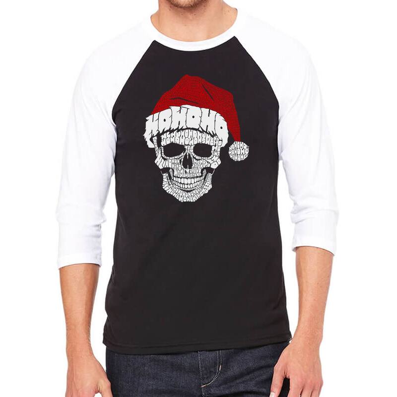 エルエーポップアート メンズ トップス Tシャツ LA Pop Art Santa Skull - Men's Raglan Baseball Word Art-shirt Black White ホワイト｜ReVida 店