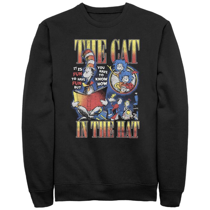 アニメ文字記号 メンズ トップス ティーシャツ フリース グラフィック Licensed Character Men\u0027s Dr. Seuss The Cat In The Hat Graphic Fleece Black 黒いこと メンズファッション-Tシャツ・カットソー