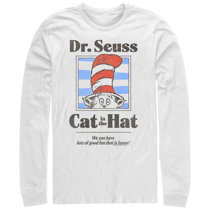 アニメキャラクター メンズ トップス Tシャツ グラフィック Licensed Character Men's Dr. Seuss The Cat In The Hathat Is Funny Long Sleeve Graphic Tee White ホワイト