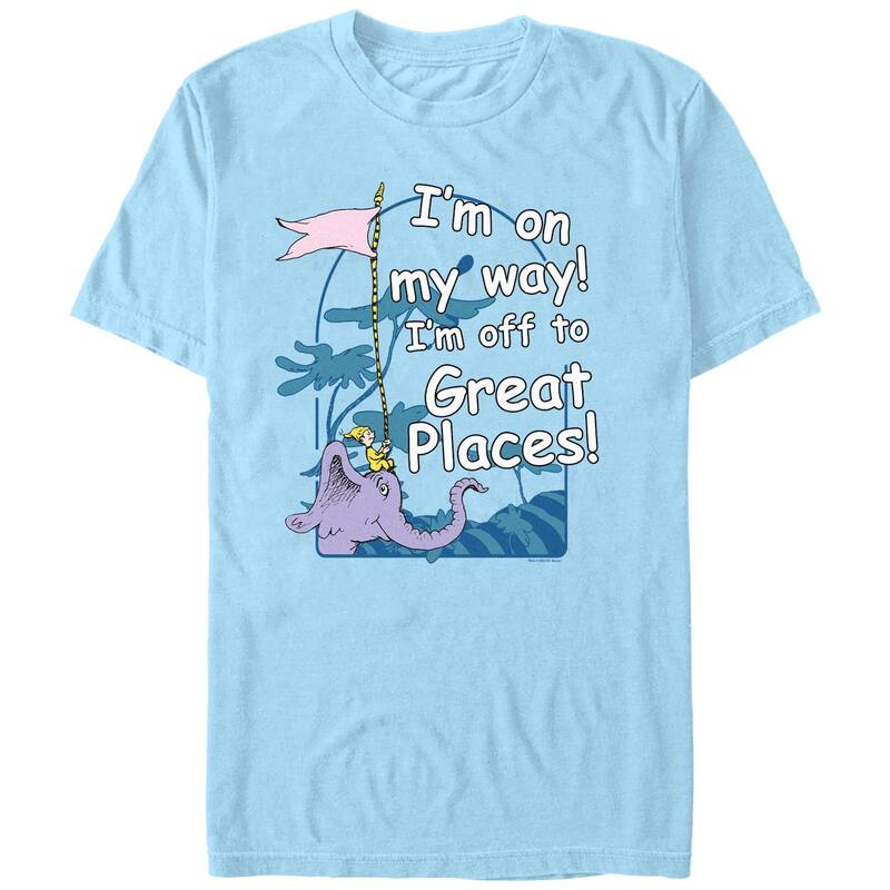 アニメキャラクター メンズ トップス Tシャツ レース グラフィック Licensed Character Men's Dr. Seuss I'm Off To Great Places Graphic Tee Light Blue ブルー｜ReVida 店