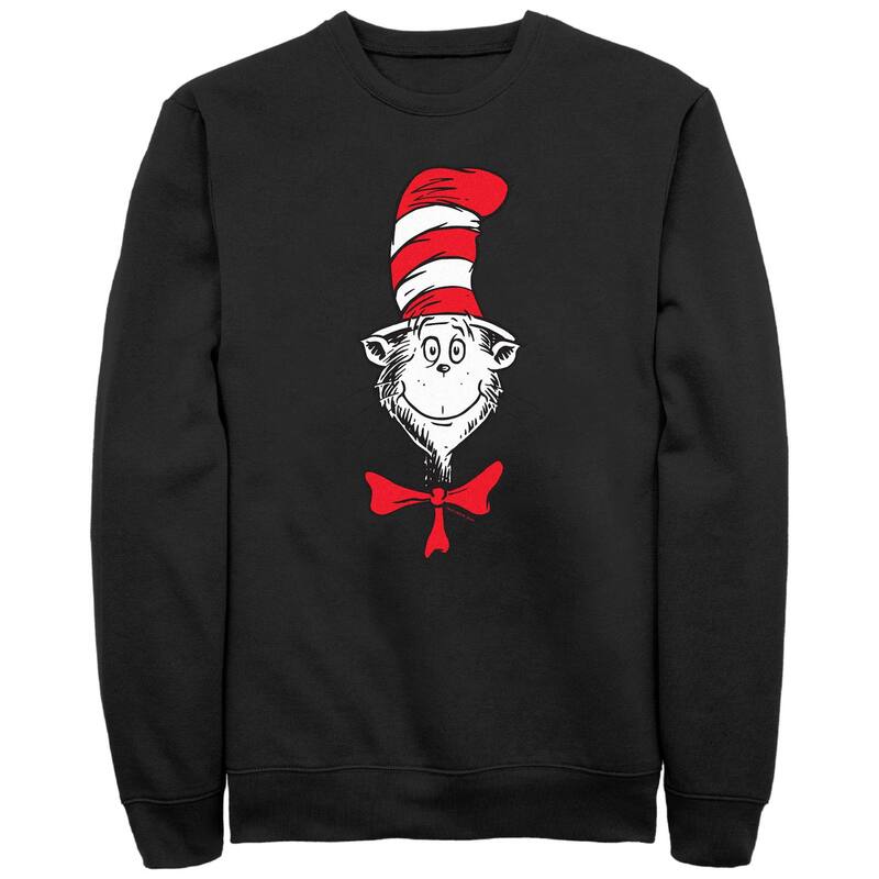 アニメ文字記号 メンズ トップス ティーシャツ フリース グラフィック Licensed Character Men\u0027s Dr. Seuss The Cat In The Hat Face Graphic Fleece Black 黒いこと Tシャツ・カットソー-メンズファッション