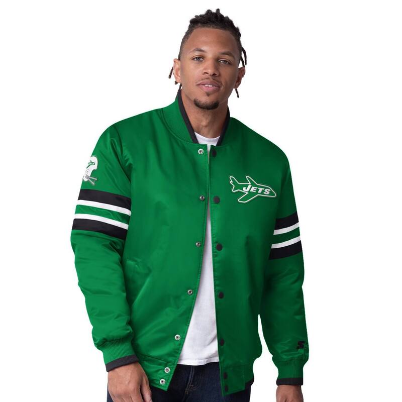 スターター メンズ アウター ジャケット・ブルゾン ヴィンテージ ロゴ Men'starter Greenew York Jets Vintage Logo Scout I Full-Snap Varsity Jacket Jet Green グリーン