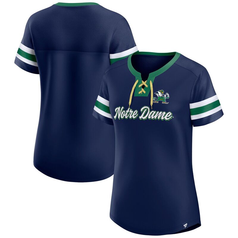 ファナティクス レディース トップス ティーシャツ スピード競技 Women\u0027s Fanatics Navy Notre Dame Fighting Irish Iconic Athena Lace-Up T-Shirt Ntd Navy 米国海軍 Tシャツ・カットソー-トップス-レディースファッション