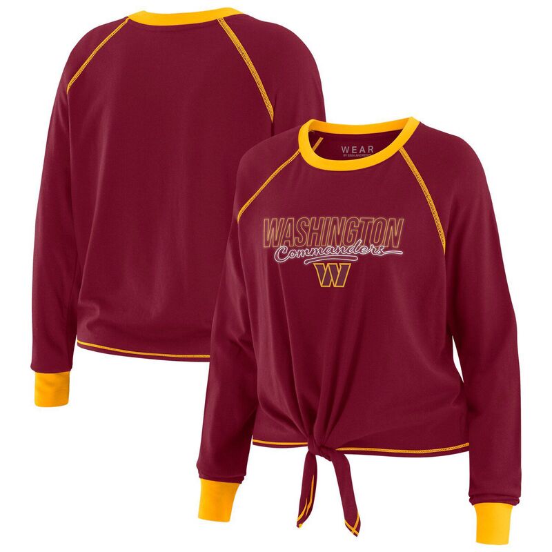 ウェア バイ エリン アンドルーズ レディース トップス Tシャツ Women's WEAR by Erin Andrews Burgundy Washington Commanders Tie-Front Long Sleeve T-Shirt Wft Med Re バーガンディ