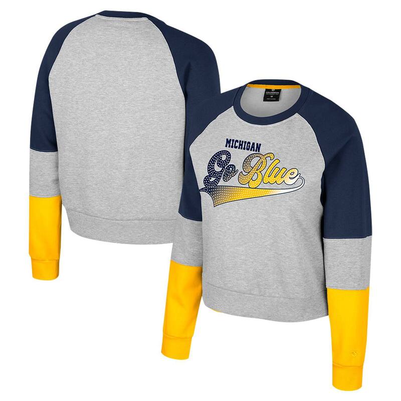 コロシアム レディース トップス Tシャツ スウェット Women's Colosseum Heather Gray Michigan Wolverines Katinka Rhinestone Scoop Neck Pullover Sweatshirt Mic Grey グレー