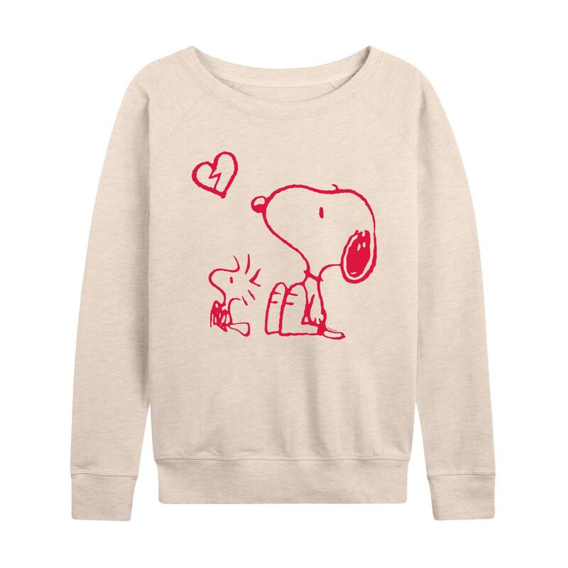 アニメキャラクター レディース トップス Tシャツ パイル Licensed Character Women's Peanuts Broken Heart French Terry Long Sleeve Tee Beige ベージュ
