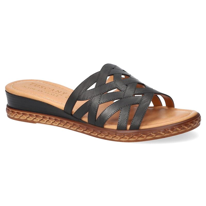 イージーストリート レディース シューズ サンダル Easy Street Edda Tuscany Women's Wedge Slide Sandals Black ブラック