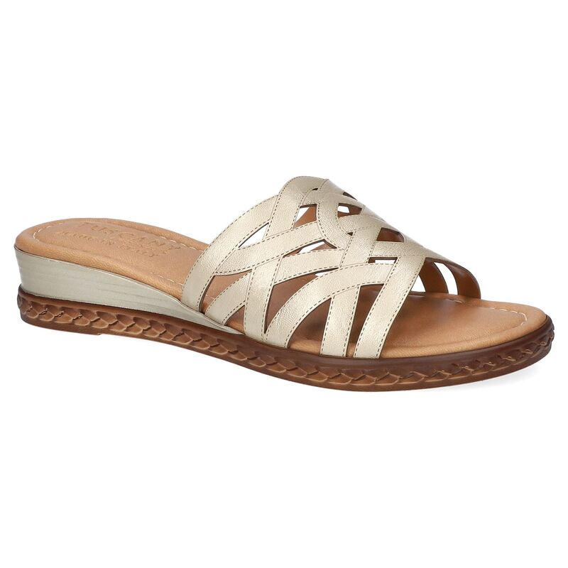 イージーストリート レディース シューズ サンダル Easy Street Edda Tuscany Women's Wedge Slide Sandals Champagne シャンパン