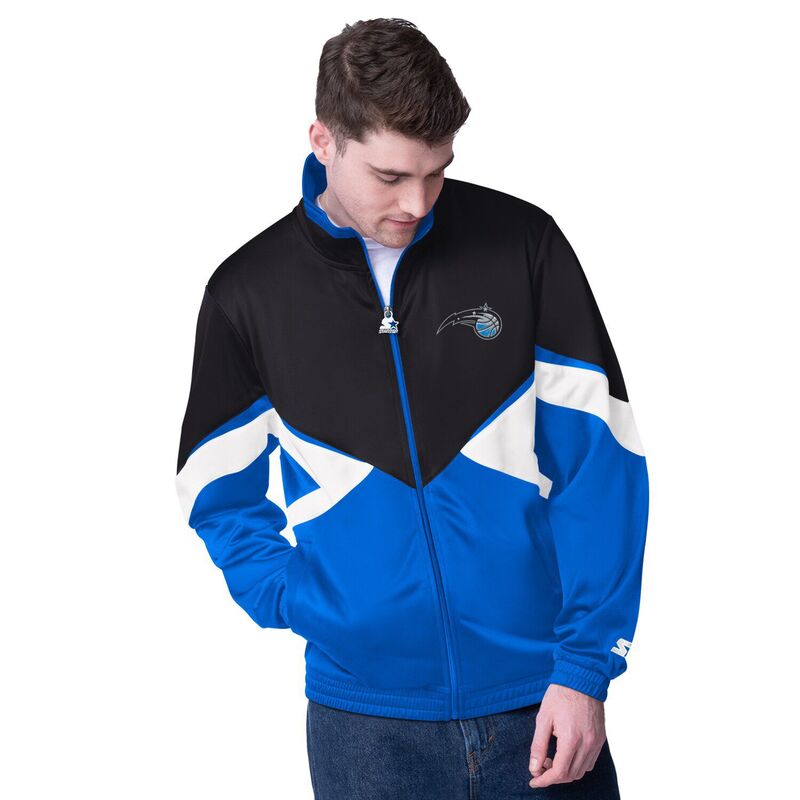 クランク メンズ アウター 上衣・上衣 Men\u0027starter Black/Blue Orlando Magic Rush Applique Full-Zip Track Jacket Mag Black 黒いこと メンズファッション-コート・ジャケット