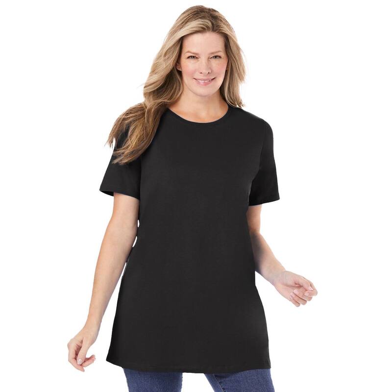 ウーマン ウィズイン レディース トップス Tシャツ クルーネック プラスサイズ Woman Within Women's Plusize Perfect Crewneck Tunic Black ブラック