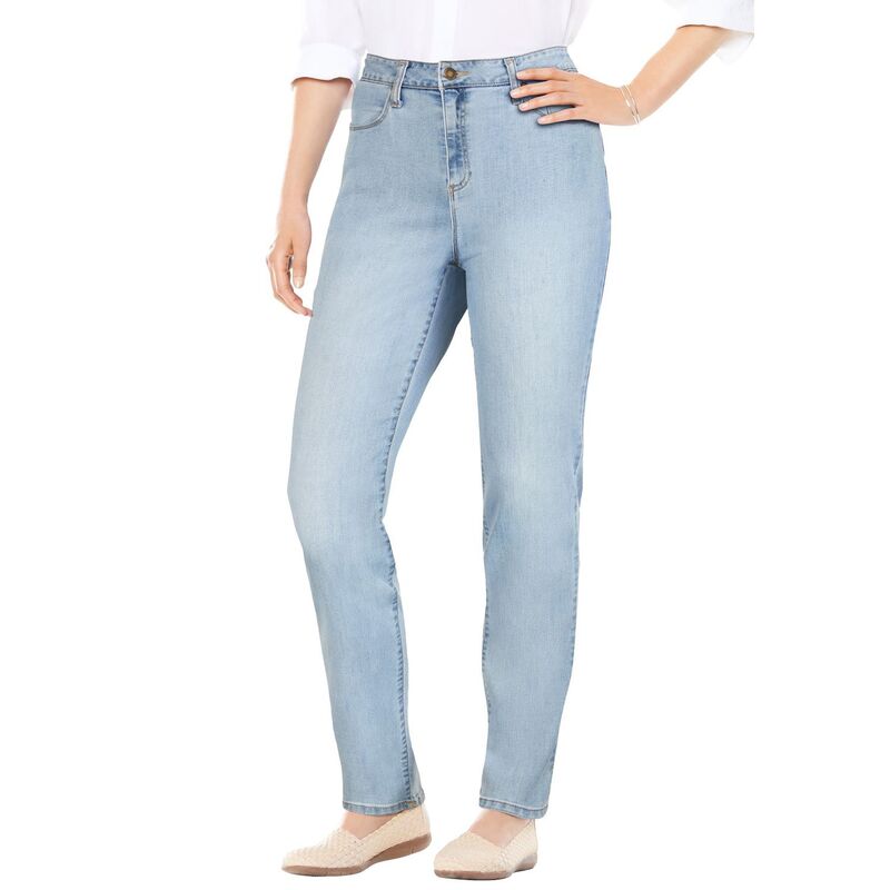 ウーマン ウィズイン レディース ボトムス デニムパンツ プラスサイズ Woman Within Women's Plusize Comfort Curve Straight-Leg Denim Jean Light Wash デニム