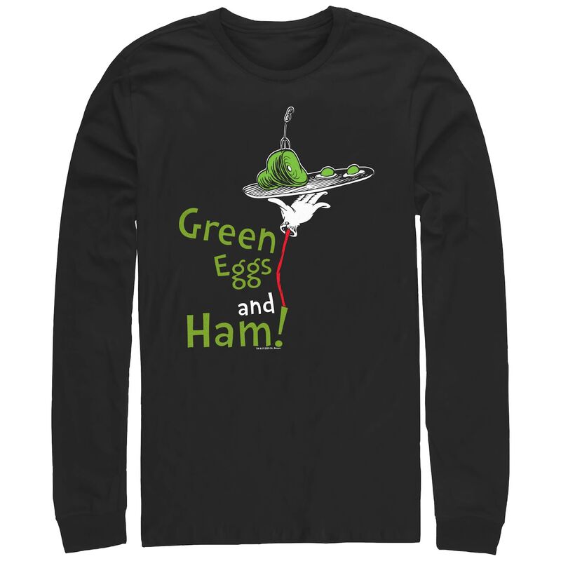 アニメキャラクター メンズ トップス Tシャツ グラフィック Licensed Character Men's Dr. Seuss Green Eggs And Ham Are Served Long Sleeve Graphic Tee Black ブラック
