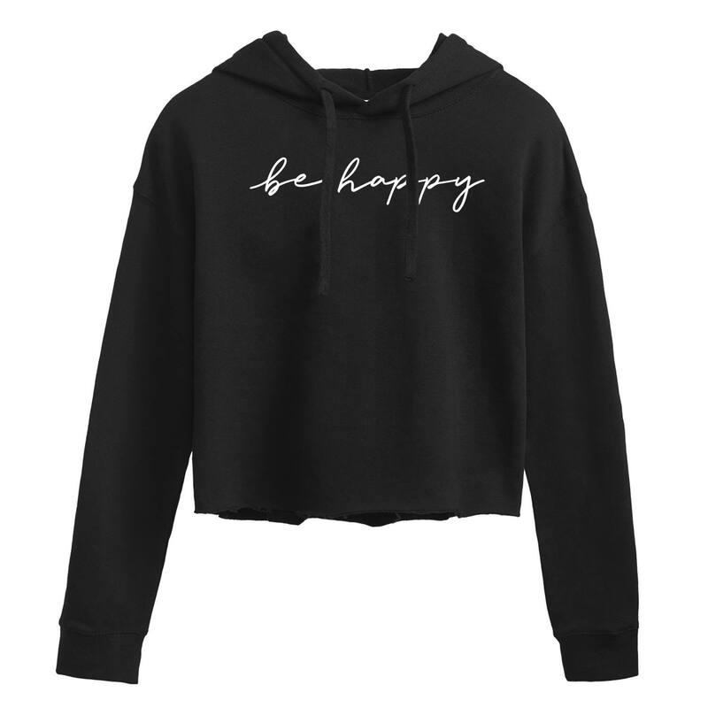 アニメキャラクター レディース トップス Tシャツ クロップド パーカー Licensed Character Juniors' Be Happy Script Cropped Hoodie Black ブラック 7,965円
