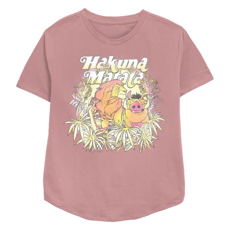 ディズニー レディース トップス Tシャツ リラックスフィット グラフィック Disney's The Lion King Simba Pumbaa & Timon Hakuna Matata Jungle Crewomen's Relaxed Fit Graphic Tee Mauve