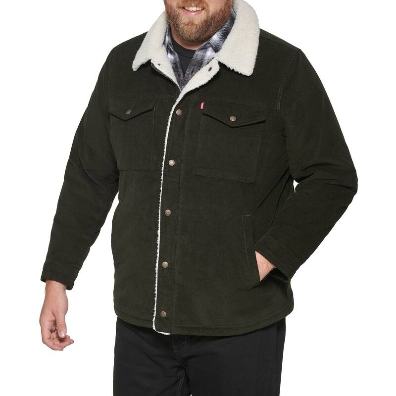 リーバイス メンズ アウター ジャケット・ブルゾン コーデュロイ トール Big & Tallevi's Classicorduroy Sherpa-Lined Trucker Jacket Olive オリーブ