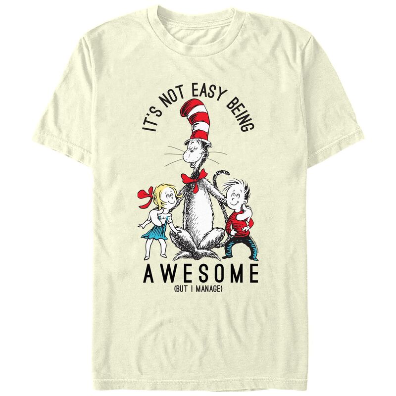 アニメキャラクター メンズ トップス Tシャツ グラフィック Licensed Character Men's Dr. Seuss It's Not Easy Being Awesome Graphic Tee Natural｜ReVida 店