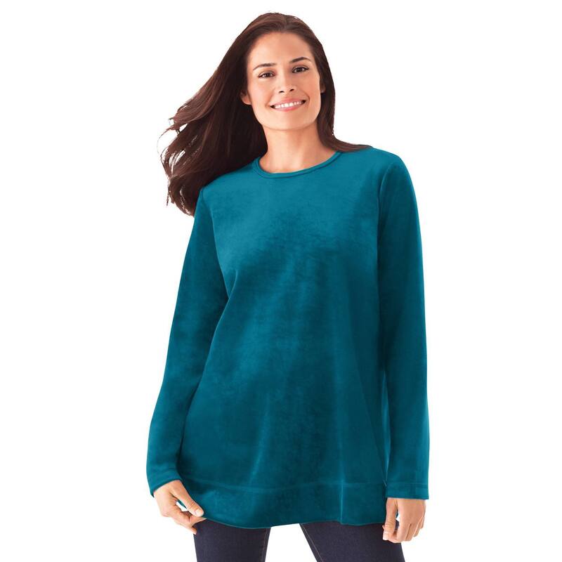 ウーマン ウィズイン レディース トップス Tシャツ プラスサイズ スウェット Woman Within Women's Plusize Plush Velour Tunic Sweatshirt Deep Teal ティール