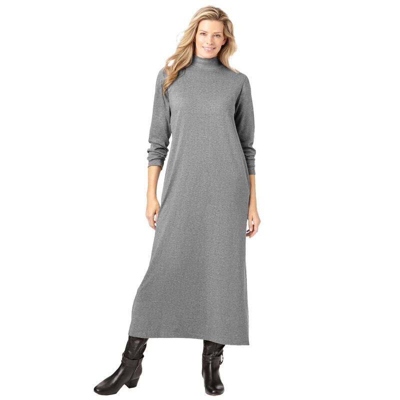 ウーマン ウィズイン レディース トップス ワンピース モックネック プラスサイズ Woman Within Women's Plusize Mockneck Dress Medium Heather Grey グレー 11,385円