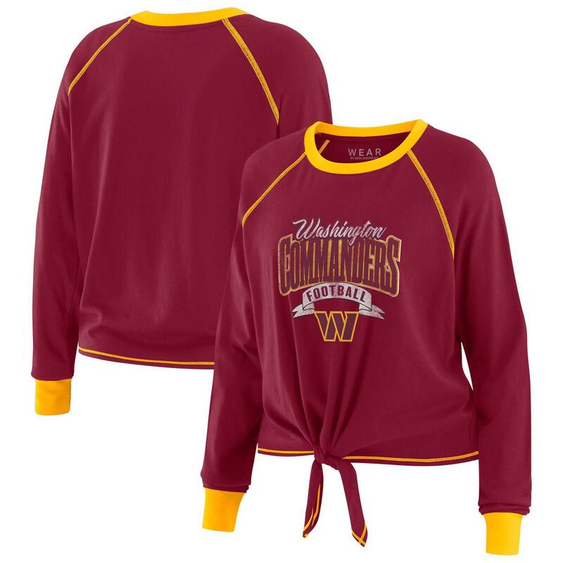 ウェア バイ エリン アンドルーズ レディース トップス Tシャツ Women's WEAR by Erin Andrews Burgundy/Gold Washington Commanders Tie-Front Long Sleeve Top Wft Med Re バーガンディ