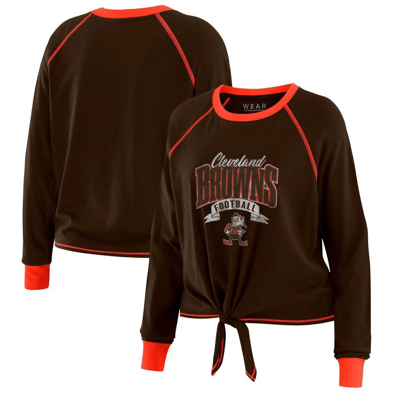 ウェア バイ エリン アンドルーズ レディース トップス Tシャツ Women's WEAR by Erin Andrews Brown/Orange Cleveland Browns Tie-Front Long Sleeve Top Brn Brown ブラウン