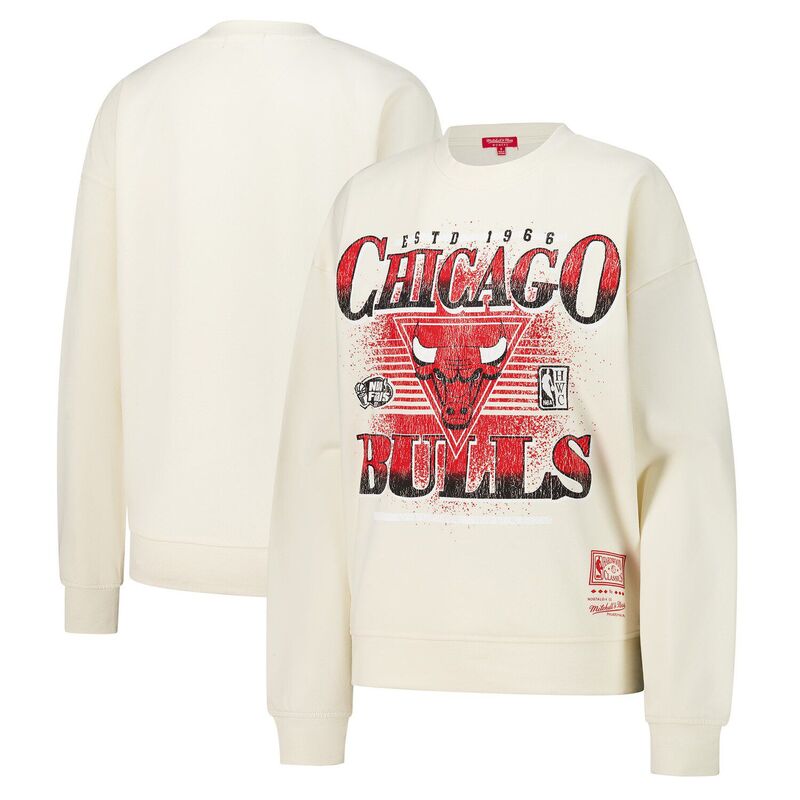 ミッチェル&ネス レディース トップス Tシャツ スウェット Women's Mitchell & Ness Cream Chicago Bulls Oversprayed Pullover Sweatshirt Bul Beige ベージュ