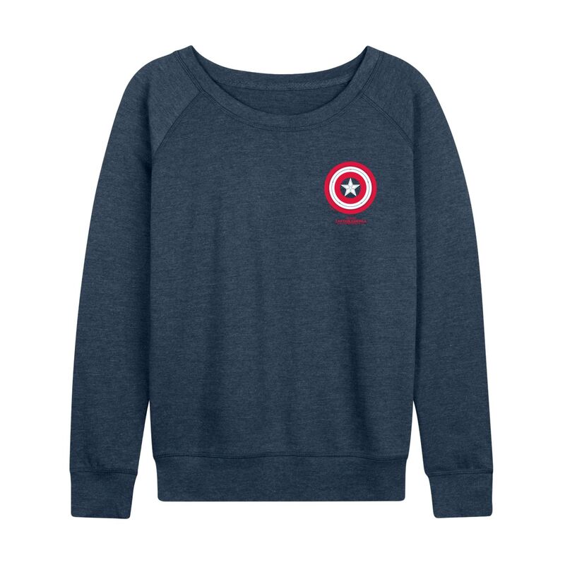 マーベル レディース トップス Tシャツ パイル キャップ Women's Marvel Captain America: Brave Neworld Captain America Icon French Terry Long Sleeve Tee Heather Indigo ヘザー