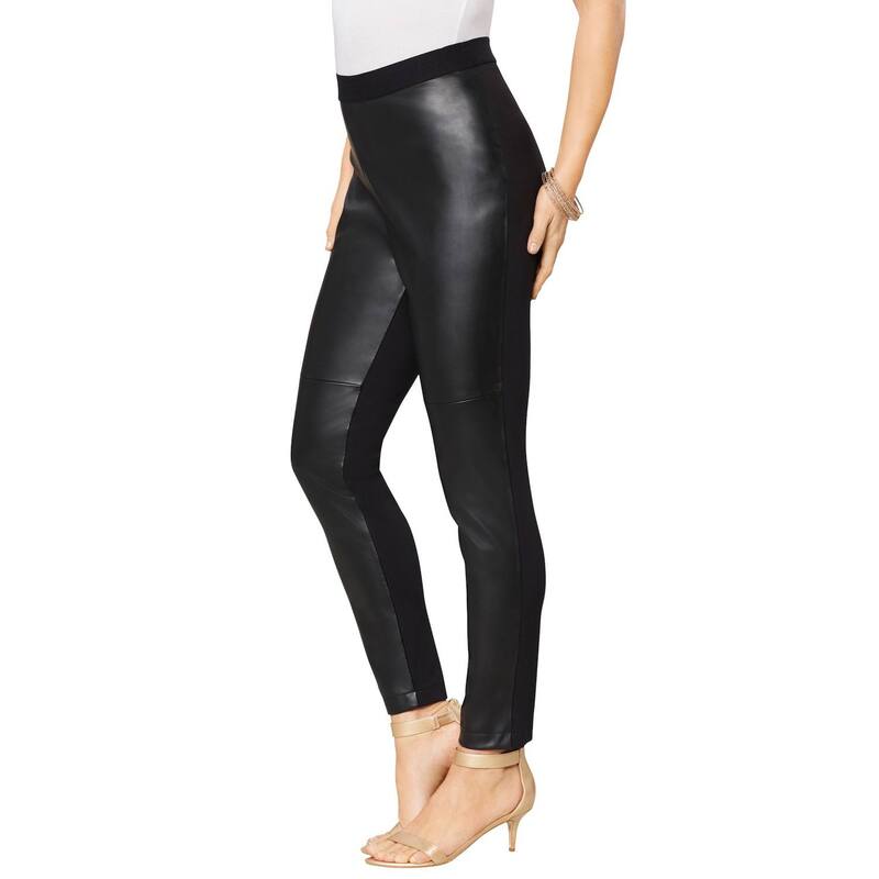 ロアマンズ レディース ボトムス カジュアルパンツ プラスサイズ レザー Roaman's Women's Plusize Faux-Leather Legging Black ブラック|ReVida 店