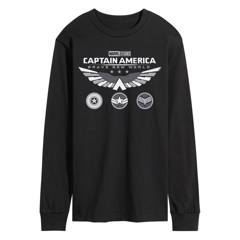 マーベル メンズ トップス Tシャツ キャップ ロゴ グラフィック Men's Marvel Captain America Brave Neworld Logo Icons Long Sleeve Graphic Tee Black ブラック