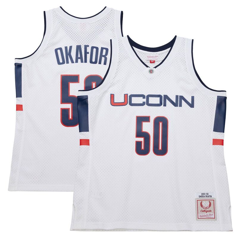 ミッチェル&ネス メンズ トップス Tシャツ ジャージー Men's UConn Huskies Emeka Okafor Mitchell & Ness White 2001/02 Swingman Replica Jersey Con White ホワイト