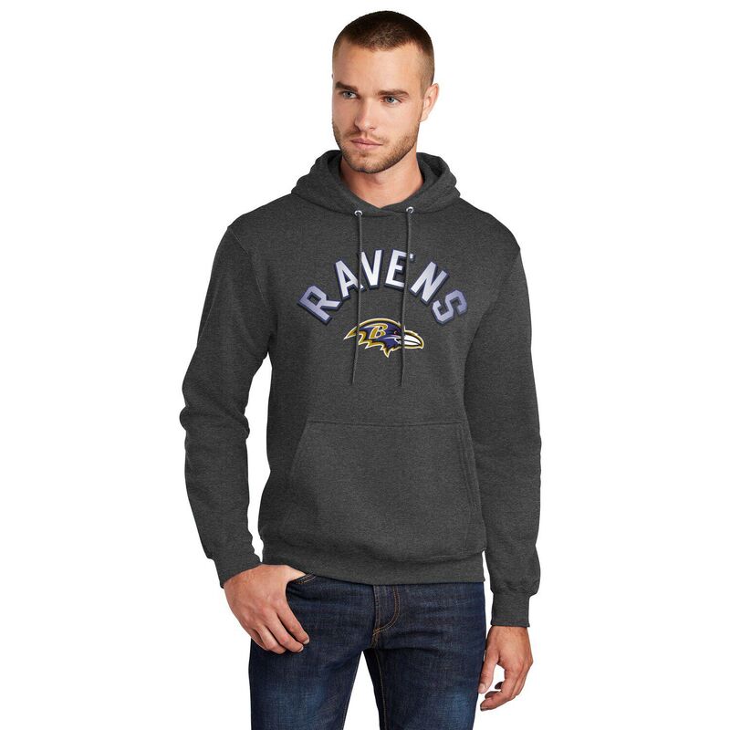 スターター メンズ トップス Tシャツ ロゴ パーカー Men'starter Charcoal Baltimore Ravens Arch Over Logo Pullover Hoodie Rav Charco チャコール