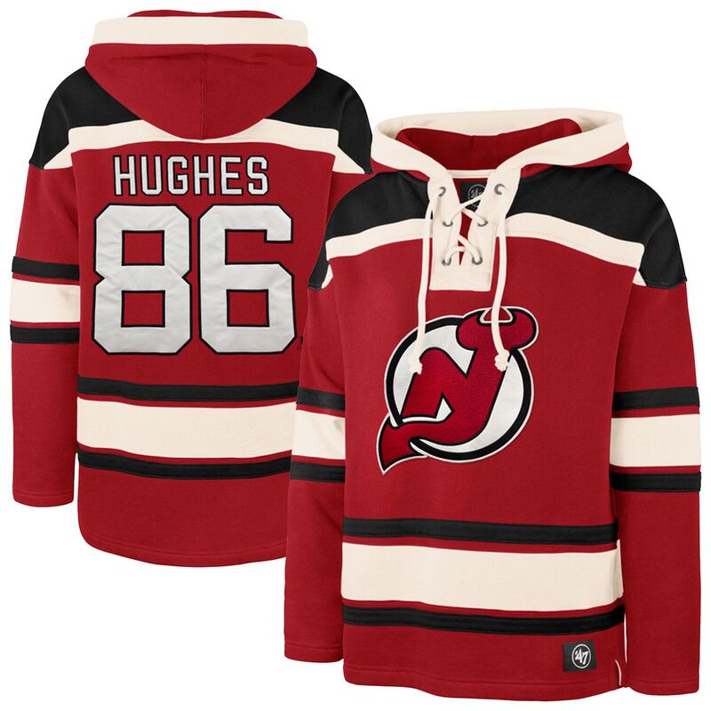 フォーティセブンブランド メンズ トップス Tシャツ トール レース ジャージー パーカー 47 Brand Men's '47 Jack Hughes Red New Jersey Devils Big & Tallace-upullover Hoodie Nhl Red レッド|ReVida 店