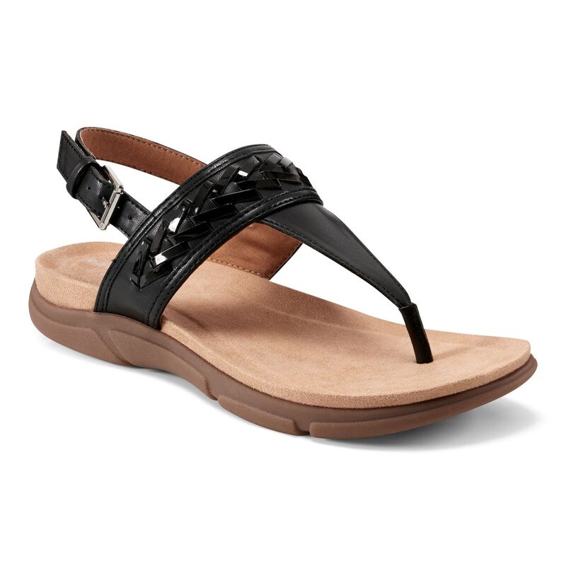 イージースピリット レディース シューズ サンダル Easy Spirit Monte Women'slingback Thong Sandals Black Smooth Black Pat ブラック