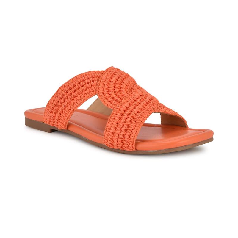 ナインウェスト レディース シューズ サンダル Nine West Quara Square Toe Flat Slip-On Women's Casual Sandals Orange オレンジ