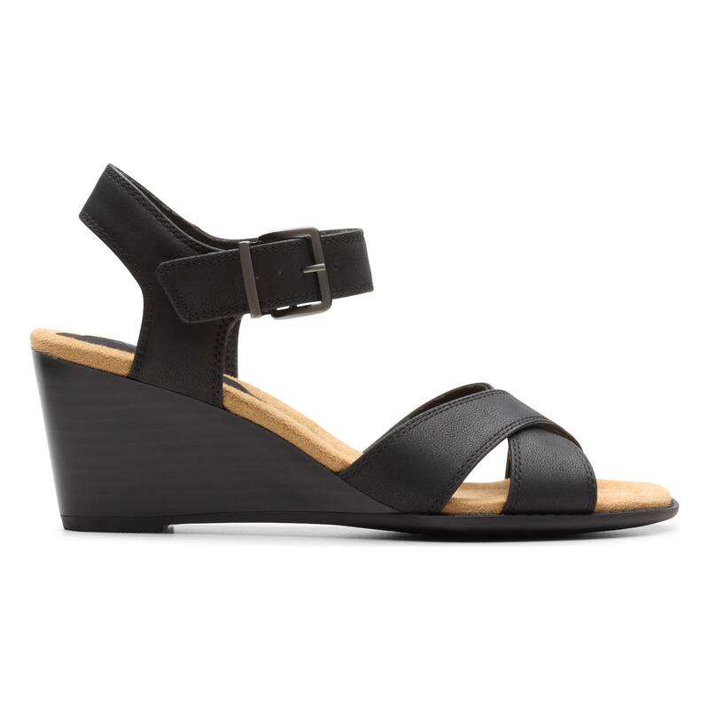 クラークス レディース シューズ サンダル Clarks Women's Emmalae Iris Wedge Sandals Black Leather ブラック