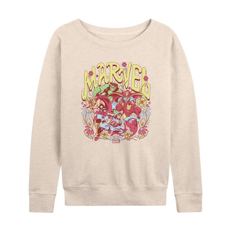 マーベル レディース トップス Tシャツ ヴィンテージ フラワー柄 パイル フラワー Women's Marvel Vintage Floral French Terry Long Sleeve Tee Beige ベージュ