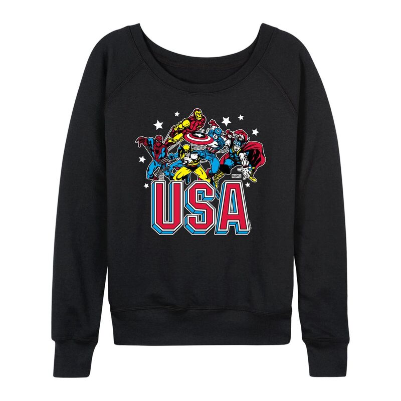 マーベル レディース トップス Tシャツ パイル Women's Marvel USA French Terry Long Sleeve Tee Black ブラック