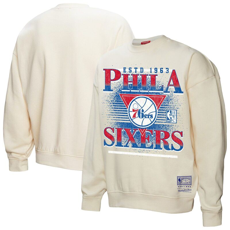 ミッチェル&ネス レディース トップス Tシャツ スウェット Women's Mitchell & Ness Cream Philadelphia 76ers Oversprayed Pullover Sweatshirt 76r Beige ベージュ