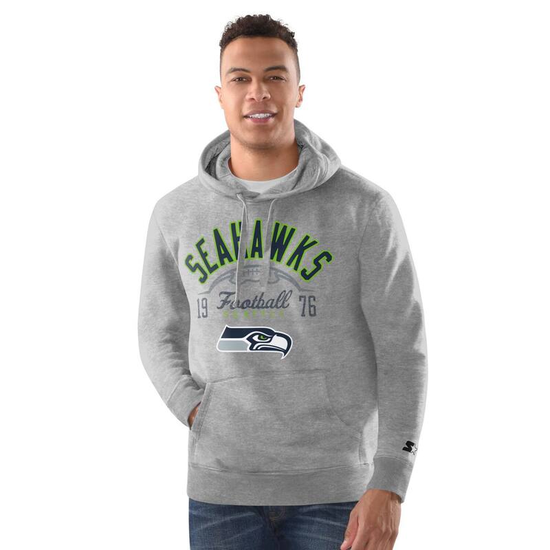 スターター メンズ トップス Tシャツ パーカー Men'starter Heather Gray Seattle Seahawks Pullover Hoodie Sea Grey グレー｜ReVida 店